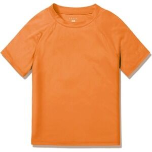 TSLA UPF 50+ Youth Kids Rash Guard Short Sleeve Swim Shirt - Orange - Size 4